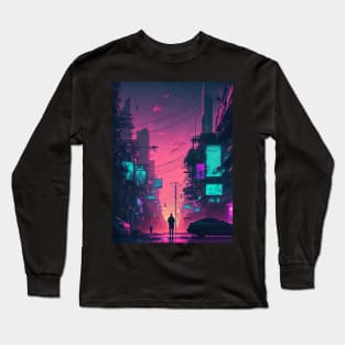 Man Looking At The Horizon In Cyberpunk City Long Sleeve T-Shirt